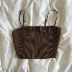 Babaton Brown Ribbed Crop Top